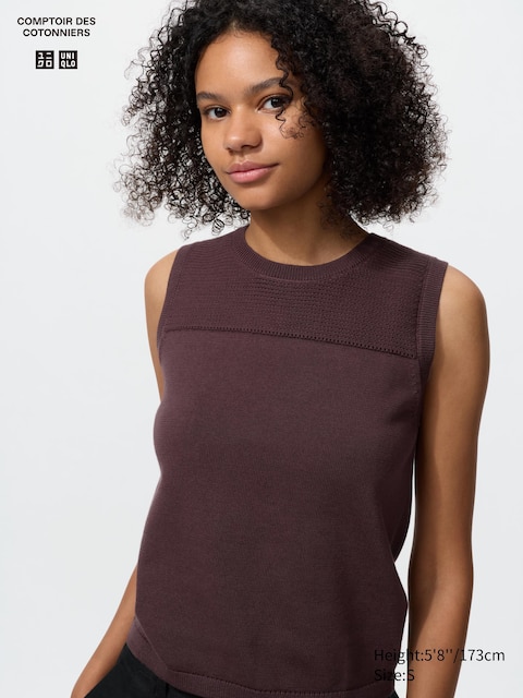 Uniqlo - Pull En Coton (Sans Manches) - Bordeaux - L