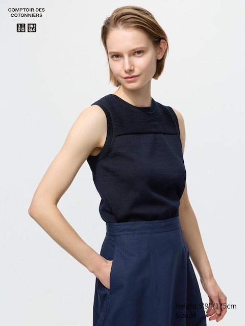 Uniqlo - Pull En Coton (Sans Manches) - Bleu Marine - M