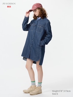 Open Collar Denim Shirt Dress