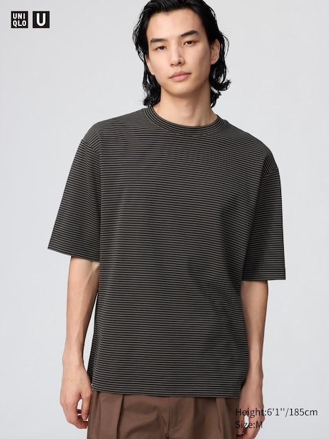 Uniqlo - T-Shirt Oversize Airism En Coton (Rayé) - Noir - M