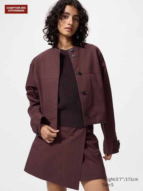 Uniqlo - Veste Courte En Coton - Marron Foncé - Xs