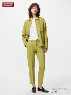 Linen Cotton Blend Tapered Ankle Trousers