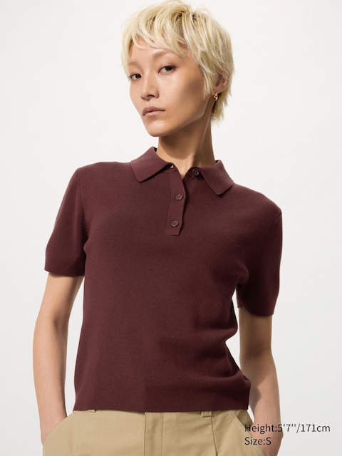 Uniqlo - Pull À Col Polo (Manches Courtes) - Marron - Xxs