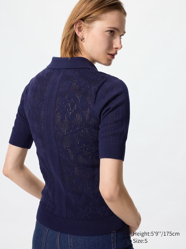 Cotton Crochet Polo Jumper (Short Sleeve)