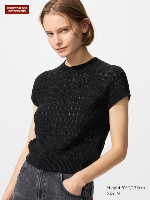 Uniqlo - Pull En Lin Texturé (Manches Courtes) - Noir - M