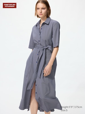 Cotton Blend Long Dress (Striped)