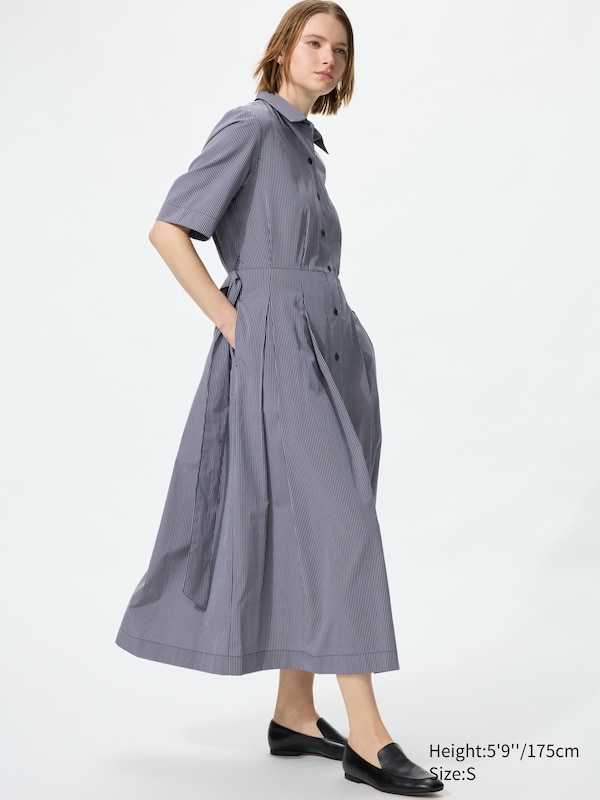 Cotton Blend Long Dress (Striped)