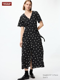 Rayon Long Dress (Short Sleeve, Dotted)