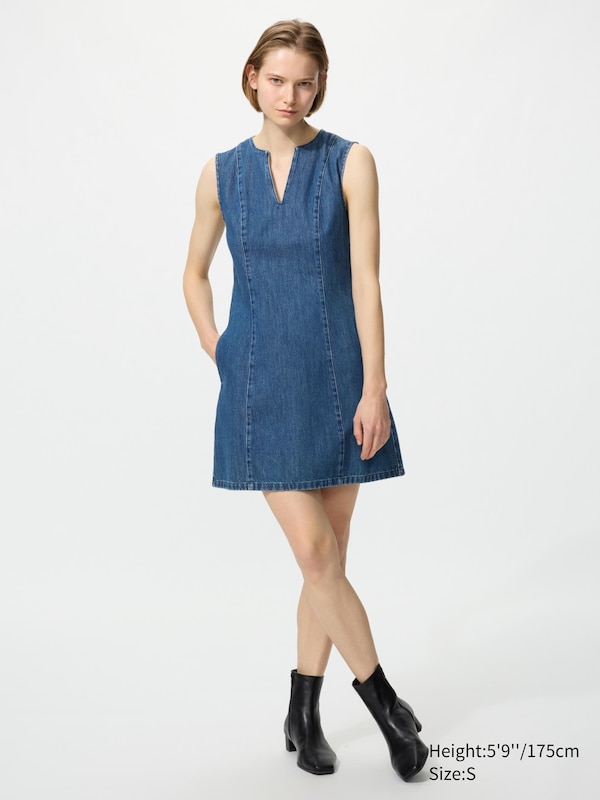 Denim Fitted Dress (Sleeveless)