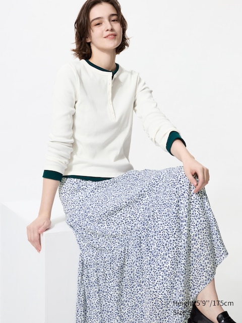 Uniqlo - Jupe Longue À Volants (Imprimée) - Bleu - Xs