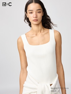 3D Knit Seamless Ribbed Square Neck Jumper (Sleeveless)