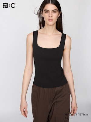 3D Knit Seamless Ribbed Square Neck Jumper (Sleeveless)