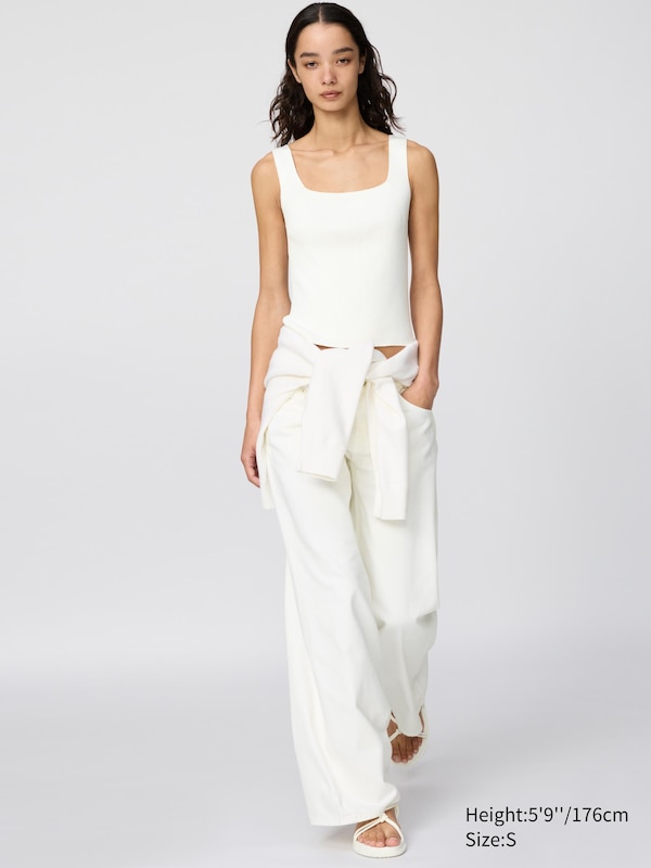 3D Knit Seamless Ribbed Square Neck Jumper (Sleeveless)