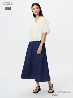 Linen Blend Flare Skirt