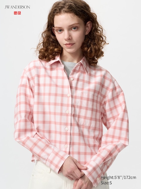 Uniqlo - Chemise Oxford (Coupe Boxy, Carreaux) - Rose - Xs