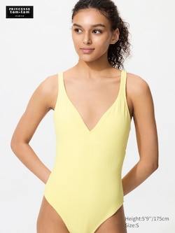 Textured V Neck Padded One Piece Swimsuit