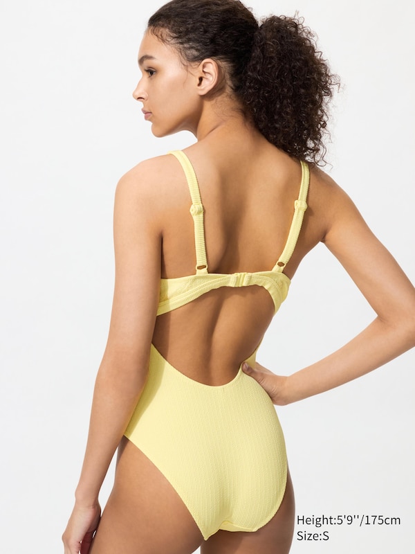 Textured V Neck Padded One Piece Swimsuit