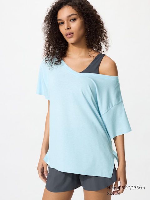 Uniqlo - T-Shirt Airism Relax (Col V) - Bleu Clair - S