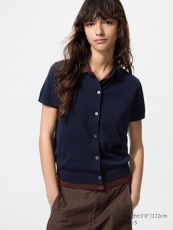 Merino Blend Polo Cardigan (Short Sleeve)