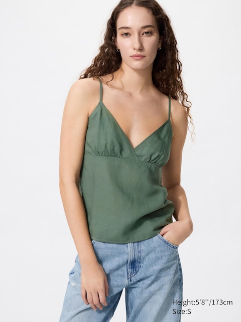 Uniqlo - Top En Lin Mélangé - Vert Foncé - Xxs