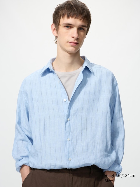 Uniqlo - Chemise 100% Lin Premium (Rayée) - Bleu - L