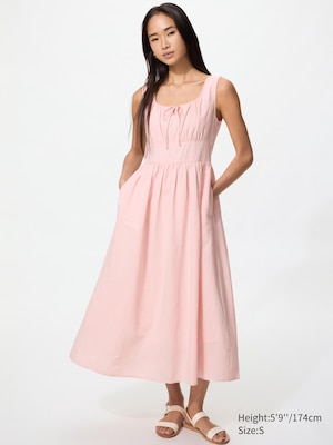 Linen Blend Shirring Dress (Sleeveless)