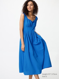 Linen Blend Shirring Dress (Sleeveless)
