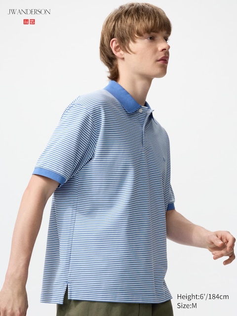 Uniqlo Blå - Dry Piqué Polo Shirt (Narrow Striped) - Xxl