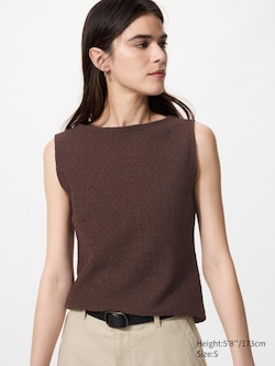 T-shirt froncé (Sans manches, Col bateau)