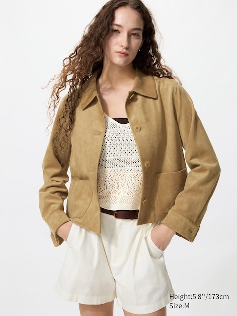 Uniqlo - Chaqueta Corta Efecto Ante - L Beige Mujer
