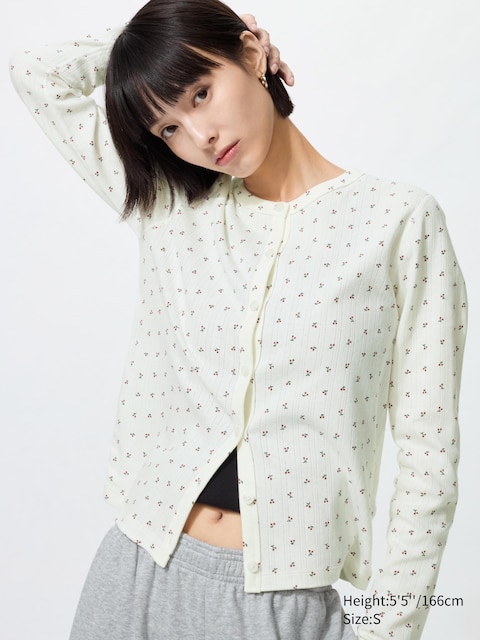 Uniqlo - Cardigan En Pointelle (Imprimé) - Blanc Cassé - M