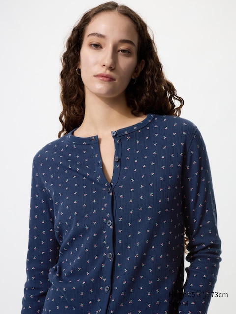 Uniqlo - Cardigan En Pointelle (Imprimé) - Bleu Marine - S