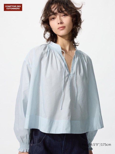 Uniqlo - Blouse En Coton (Imprimée) - Bleu Clair - L