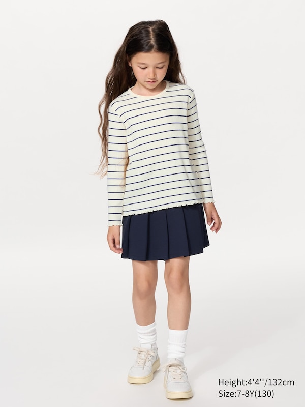 Ribbed Crew Neck T-Shirt (Striped, Long Sleeve)