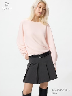 3D Knit Seamless Cotton Crew Neck Volume Sleeve Jumper