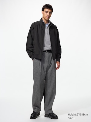 Pleated Wide Trousers (Brushed Jersey, Herringbone)