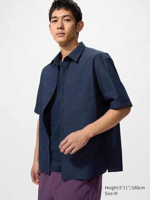 Uniqlo - Chemise Seersucker - Bleu Marine - Xxl