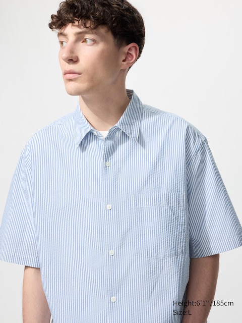 Uniqlo - Chemise Seersucker (Rayée) - Bleu - Xs