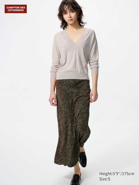 Uniqlo - Jupe Longue En Rayonne (Imprimée) - Vert - L