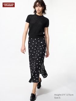 Rayon Long Slit Skirt (Dotted)