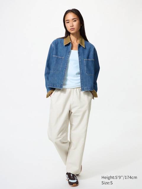 Uniqlo - Pantalon Relax 7/8Ème En Coton (Rayé) - Nude - S