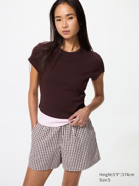 Uniqlo - Short Easy En Coton (Carreaux) - Rose - Xl