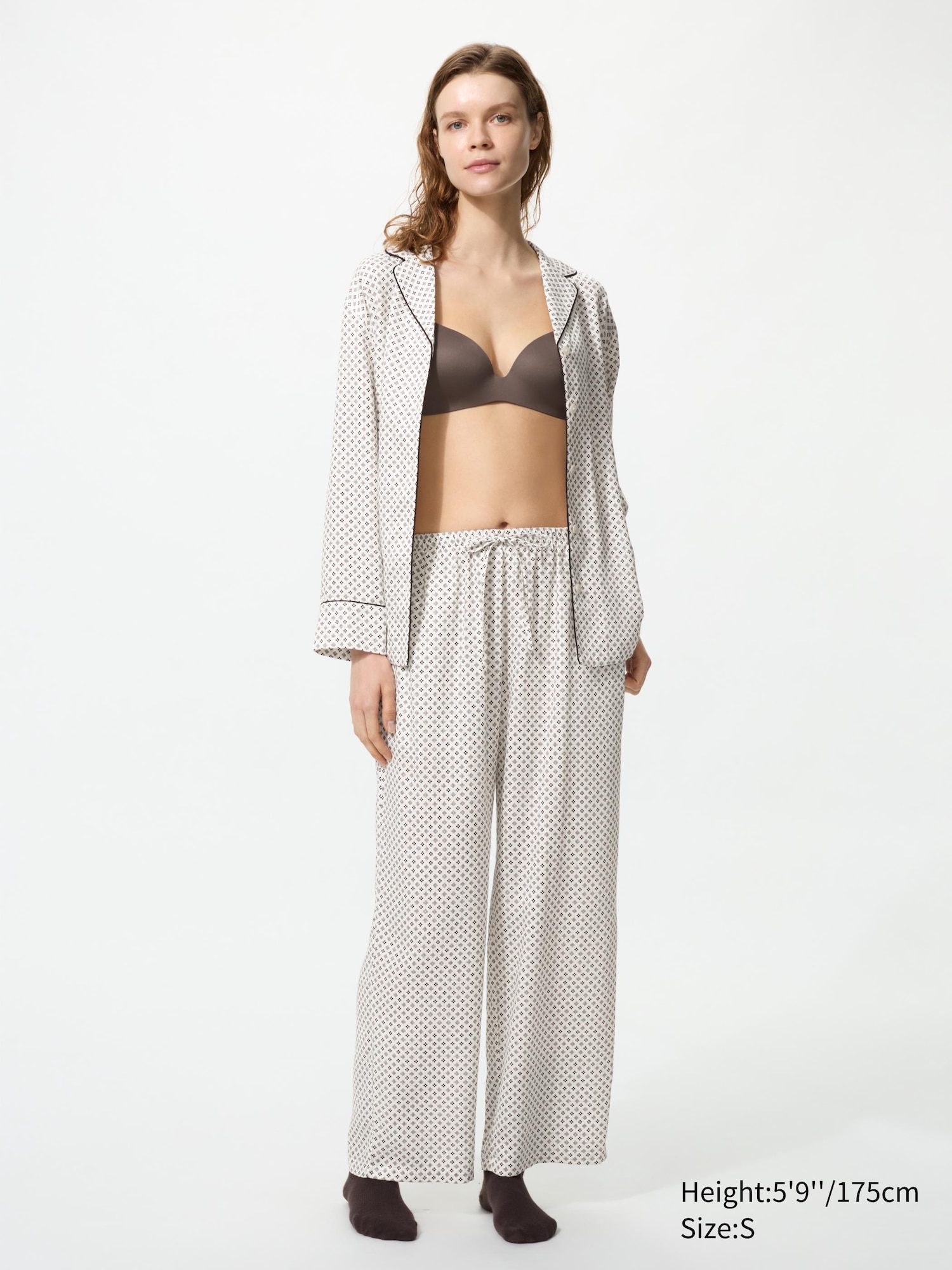 Saten Pijama (Desenli, Uzun Kollu)