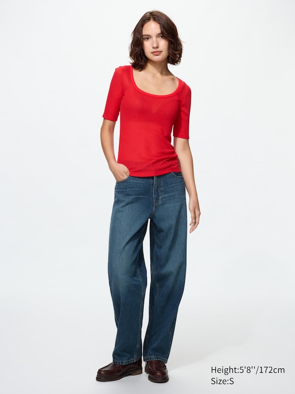 T-shirt HEATTECH en cachemire mélangé (Col danseuse, maille pointelle)