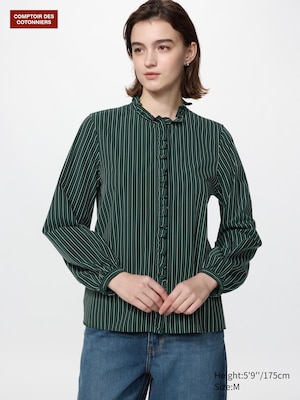Rayon Blend Shirt (Frill, Striped)