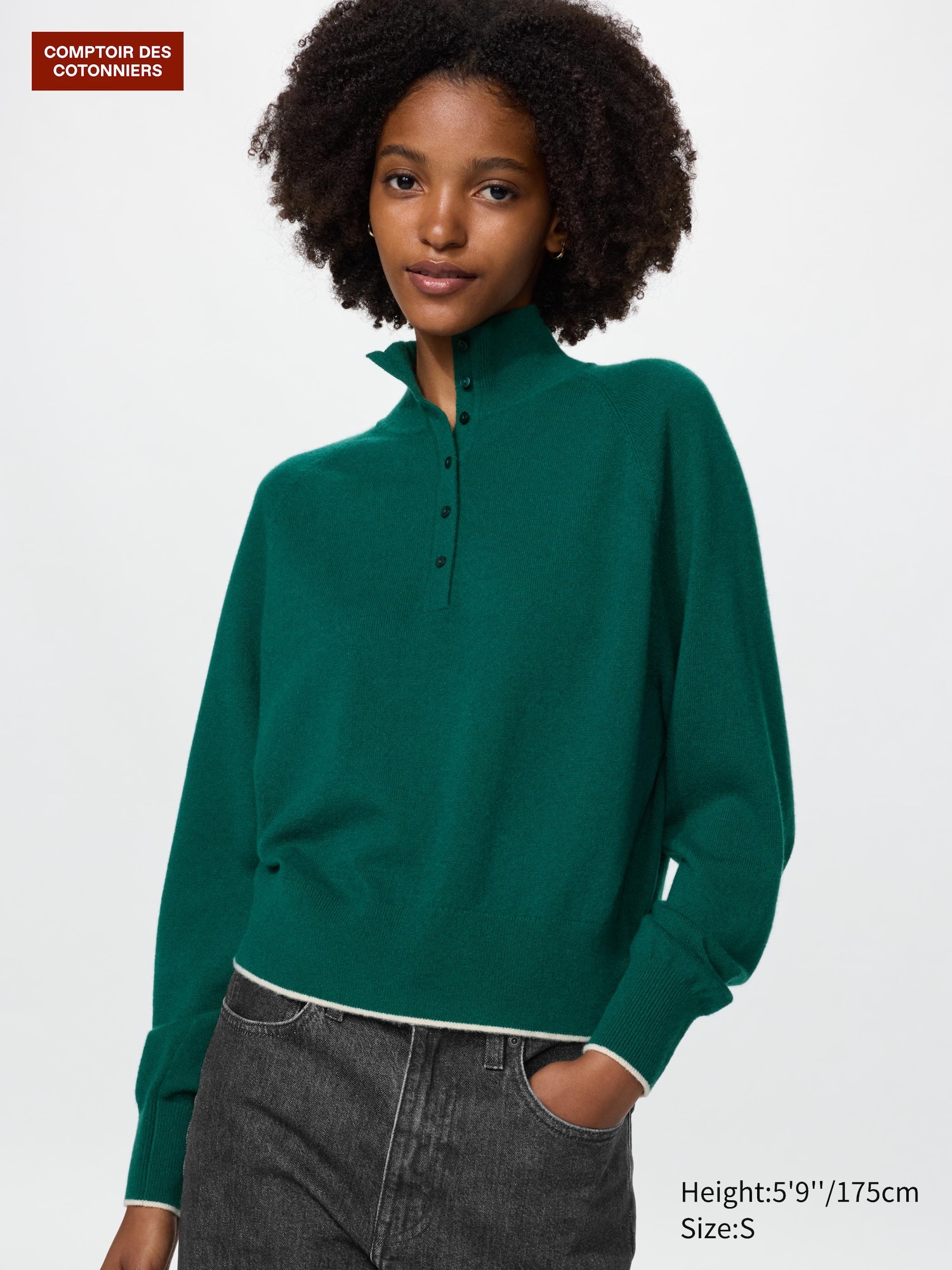 100% Cashmere High Neck Button Jumper