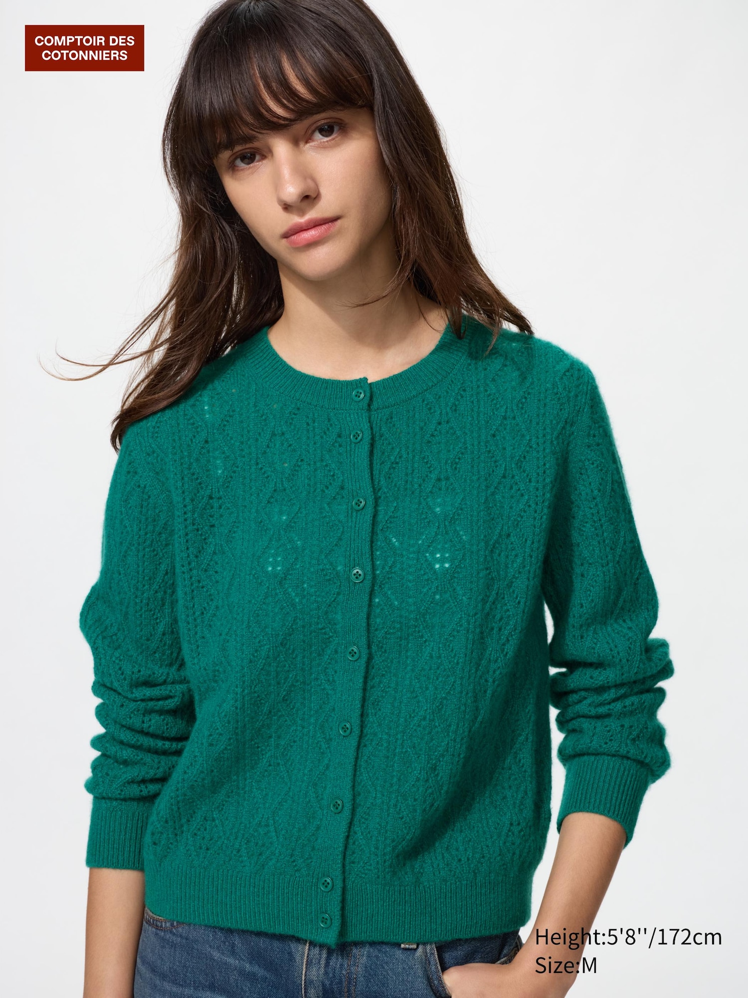 100% Cashmere Pointelle Crew Neck Cardigan