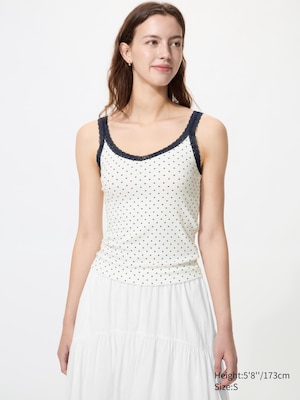 Ribbed Lace V Neck Camisole