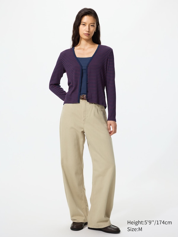 Ribbed V Neck Cardigan (Striped)