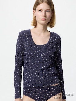 Ribbed V Neck Cardigan (Printed)